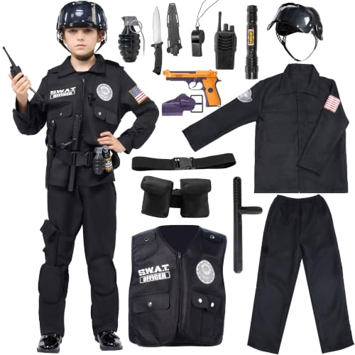Spooktacular Creations Costume d'officier SWAT d'Halloween pour enfants, costume d'officier de police pour garçons, déguisement d'Halloween, jeu de rôle (petit (5-7 ans))