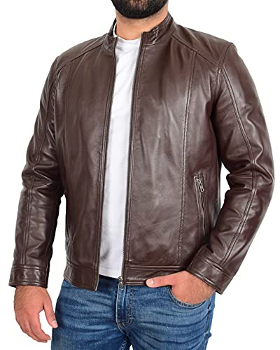 A1 FASHION GOODS Hommes Cuir Marron Doux Veste Décontractée Fermeture éclair Manteau Nobel (52)