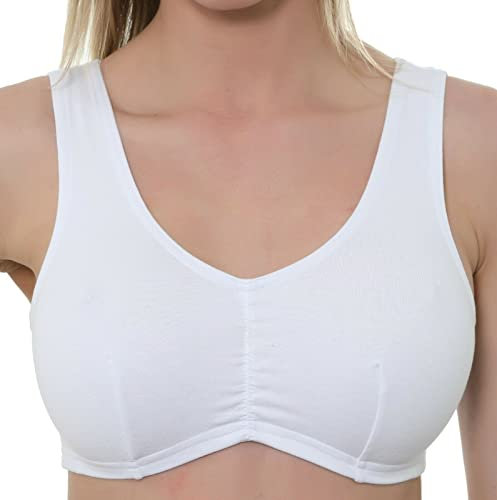 Gemm Womens Comfort Soft Cotton Pull On Stretch Lycra Sleep Yoga Plus Size Bra UK White, 42