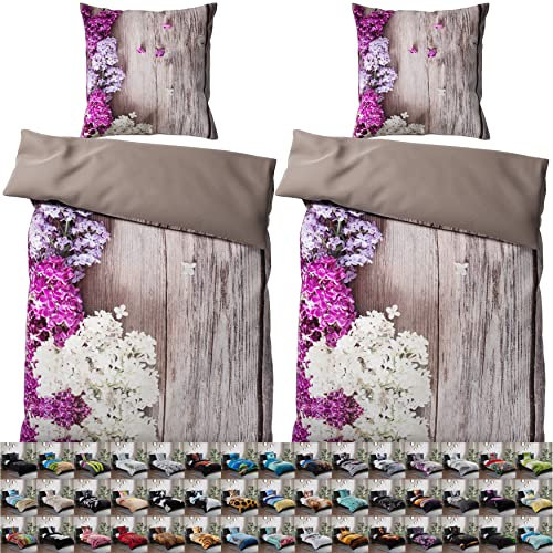 Sanilo® Bettwäsche 135x200 cm, 100% feinste Baumwolle, 4-teilig, Bettbezug, Kissenbezug 80x80cm, Oeko-TEX Zertifiziert (4-teilig 135x200 cm, Flieder)