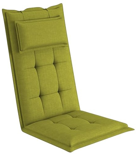sunnypillow Coussin de Chaise de Jardin Dossier Haut - 120 x 50 x 9 cm - Résistant UV, Impermeable, Extérieur - Cordons de retenue, Bande de réglage, Repose-tête Amovible - Vert