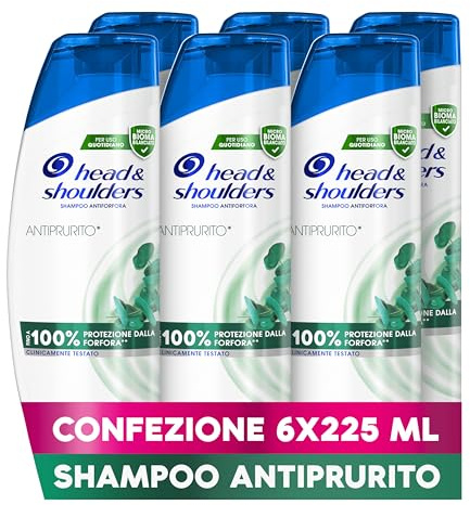 Head & Shoulders Shampoo Antiforfora Antiprurito, Fino di Protezione dalla Forfora per Cute e Capelli, Con Microbioma Bilanciato, Dermatologicamente Testato, 225ml x6
