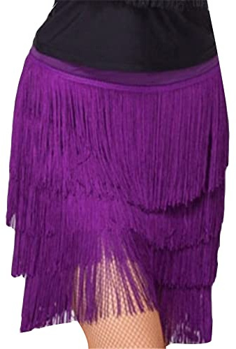 Dam magdanskostym latinsk salsa-tango-danskjol frans-tofs-kjol-dans fyrskiktad tofs oregelbunden kjol festival Rumba flamenco minikjol med shorts, Violett 4 pq, XL