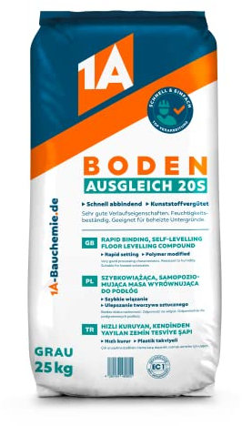 1A Bodenausgleich 20S,selbstnivellierende Bodenausgleichsmasse (2-20 mm) für den Innenbereich und beheizbaren Untergrund, 25 kg, grau