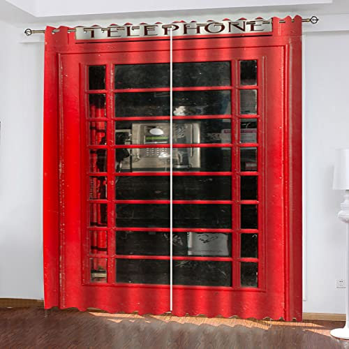 GSKOQD Verdunkelungsvorhang Kinderzimmer Junge Mädchen Blickdichter Ösenvorhang 170X200Cm (B X H) 3D Digitaldruck Londoner Telefonzelle Ösenschal 2Er Set, Vorhänge Schlafzimmer Thermo Gardinen
