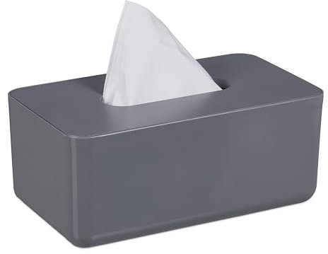 Relaxdays Scatola Porta salviette Contenitore per Fazzoletti con Coperchio in bambù, per Salviettine Igieniche, 10x23x13 cm, Plastica, Grigio