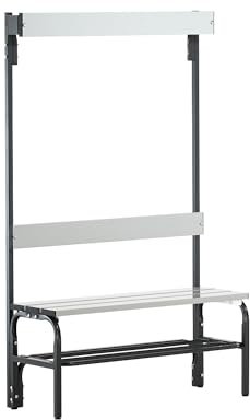 Sypro | Umkleidebank aus Edelstahl | HxT 1650 x 375 mm | Länge 1015 mm | 3 Haken | anthrazit | Schuhrost