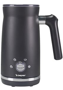 BEPER P101CAF001 Mousseur à lait électrique, Mousseur à lait avec couvercle, 300 ml, noir, 4 fonctions, puissance 500W