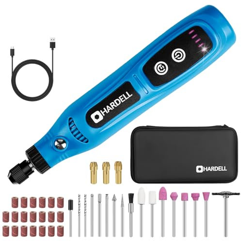 HARDELL Outils Rotatif Multifonction, Mini Perceuse sans fil avec 5 Vitesse 5500-15000 tr/min, Outil Rotatif Sans Fil avec 43 Accessoires pour Gravure, Perçage, Meulage, Polissage, Ponçage, Bricolage