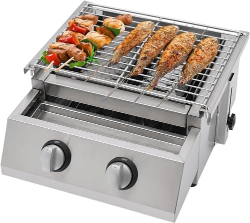 XINRISHENG Barbecue a Gas per GPL, Barbecue con Due fuochi e leccarda per Olio Barbecue a Gas GPL per Campeggio