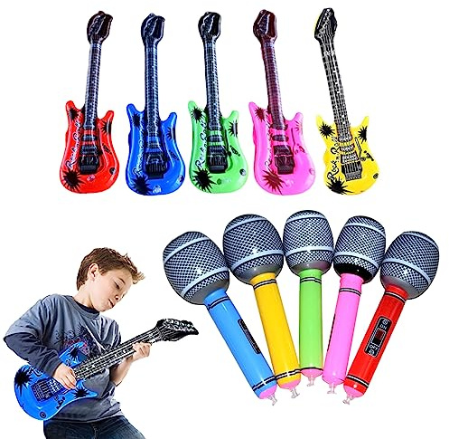 Pineeseatile Inflatable Musical Instrument Inflatable Guitar Inflatable Microphone Kids Inflatable Props Party Decoration 10PCS Random Color Blow up Guitar Kids