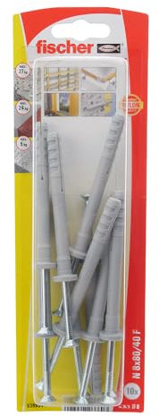 Fischer - Chevilles à frapper collerette plate - 10 chevilles à frapper N Ø8 x 80 mm collerette épaisse et clou tête fraisée pour constructions métalliques -