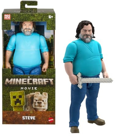 Mattel Minecraft Large-Scale Action Figure, 12-inch Posable Steve Toy Collectible Inspired by A Minecraft Movie, JGG67