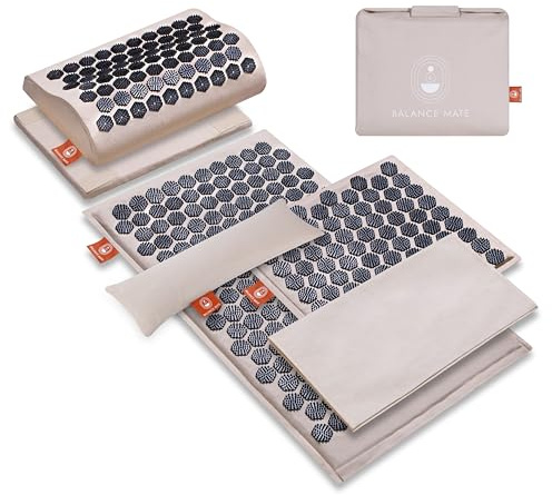 BalanceMate™ Acupressure Mat Set with 6,210 Pressure Points for Pain Relief and Relaxation Kit for Back, Neck, and Sleep – Yoga and Meditation Pillow (Soft Cream)