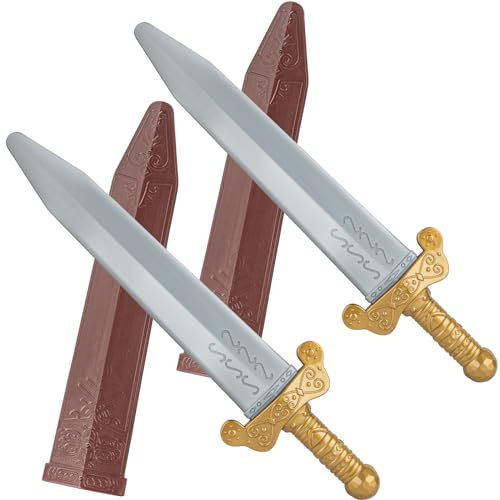 Spinosaurus 2 Set 19 Roman Sword Toys for Kids,Plastic Viking Warrior Sword with Scabbard Medieval Long Sword Set Pretend Cosplay Prop Fancy Dress Accessories