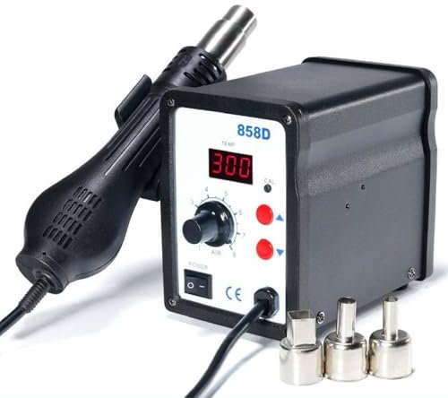 CROWNSHOP 858D Hot Air Rework Station 220V SMD Repair Soldering Station High Efficiency Soldering Repair Soldering Station Low Noise Hot Air 3 Nozzles