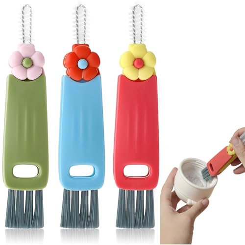 LAJUP Brosse De Nettoyage De Couvercle De Tasse 3 En 1, Brosse De Couvercle De Bouteille, Brosse De Nettoyage D'Espace Multifonction, Brosse De Nettoyage De Bouteille D'Eau (3Pcs)