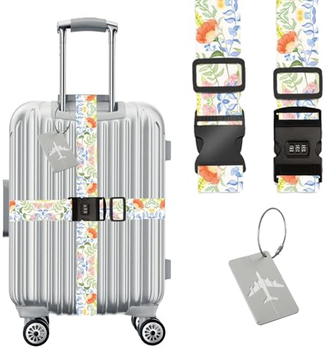 LdawyDE Cinta para Maletas de Viaje, 2 Piezas Correa Maleta, Correas para Equipaje, Accesorios Maletas, Diseño de Patrones Florales, Protección e Identificación Rápida del Equipaje
