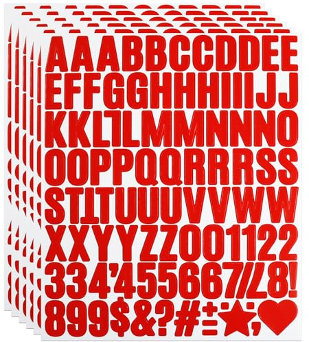YJKEAI 1 Inch Small Vinyl Letters Number Stickers, 588 Pieces Red | Self Adhesive Alphabet Sticker for Water Bottle, Notebook Decor, Scrapbook