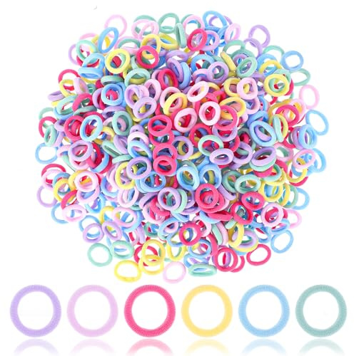 BOHUIZ 500 Pcs Toddler Hair Ties, Multicolor Seamless Hair Ties for Girls, Soft Seamless Cotton Hairs Tie for Little Girls and Kids, Colorful Elastic Hairs Accessories Ponytail Holders