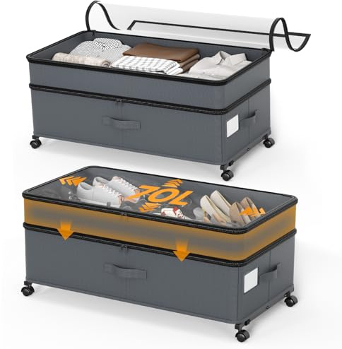 Do-Electr Contenitore sotto il letto con ruote, confezione da 2 contenitori scalabili sotto il letto con coperchi, organizer per scarpe sotto il letto, cassetti per vestiti, scarpe, giocattoli, ecc
