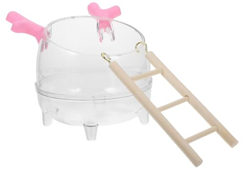 Veemoon Contenedor Baño y Caja Arena para Hámster con Escalera de Madera Baño y Aseo Transparente para Pequeños Roedores