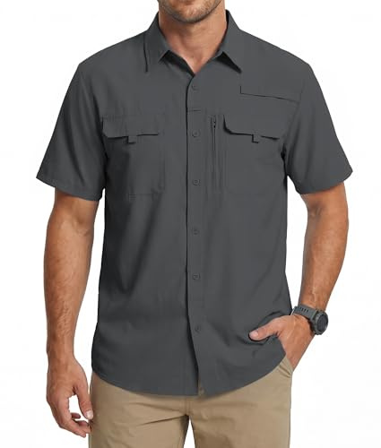 Men's UV Protection Short Sleeve Shirt UPF 50+ Cooling Quick Dry Hiking | Functional lightweight UV sun protection shirt offering breathable comfort for hiking, fishing, camping, and summer travel