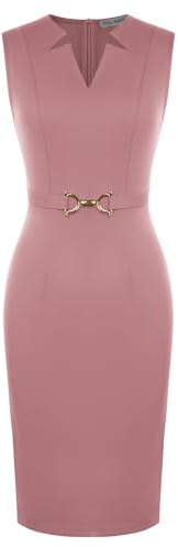 GRACE KARIN Work Dresses for Women 2026,V Neck Business Office Bodyon Dress,Sleeveless Pencil Semi Formal Midi Dress Pink M
