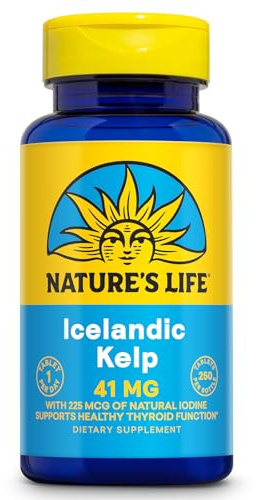 Nature's Life Icelandic Kelp 41 mg - Sea Kelp Iodine Supplement from Icelandic Seawater - Thyroid Support for Women and Men with 225mcg Natural Iodine - 60-Day Guarantee, 250 Servings, 250 Tablets