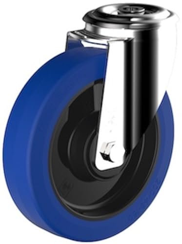 Roulette à oeil pivotante diamètre 125 mm roue caoutchouc élastique bleu - 250 Kg