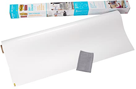 Post-it, Super Sticky Dry Rase film, whiteboard-film för studier och yrke, återskrivbar Dry Rase-board, självhäftande tavelfolie i storlek 1,219 m x 1,829 m