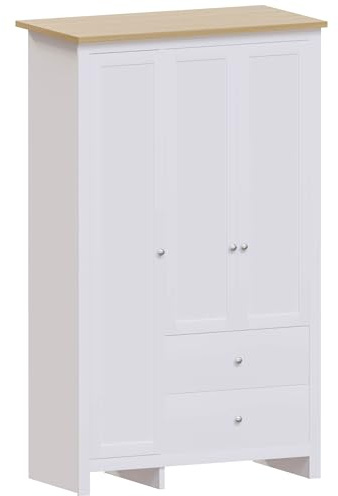 Vida Designs Arlington Wardrobe 3 Door 2 Drawer Bedroom Furniture Clothes Rail Storage (White)