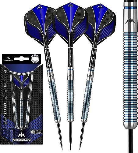 Mission Darts Josh Rock Dartpfeile mit 95% Wolfram-Stahlspitze, schwarze und blaue PVD-Beschichtung, 20 g – 28 g