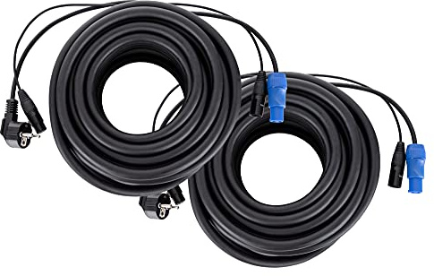 Pronomic Stage EUPPX-20 Câble Hybride Euro/Powerplug/XLR Lot de 2, 2,5 m - Alimentation et signal pour enceintes actives, compatible Powercon/Schuko, couleur noire.