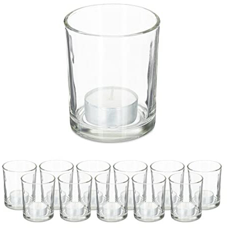 Relaxdays Lot de 12 photophores en Verre pour Bougies Chauffe-Plat, Design Simple, H x D : 8,5 x 7 cm, Transparent