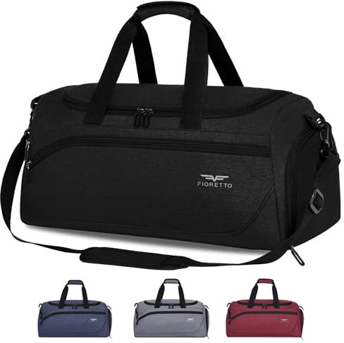 FIORETTO 35L Sporttasche & Reisetasche für Damen und Herren, mit Schuhfach & Nassfach, Wasserdicht Tasche für Trainingstasche, Gym, Travel, Schwimmen, Sauna, fußball Schwarz