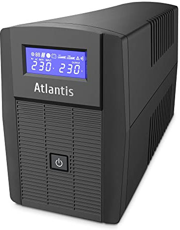 Atlantis A03-HP1003 Alimentation sans interruption à onde sinusoïdale pure 800VA 480W Line Interactive,écran LCD, port USB-HID,2 sorties Shuko + câble d'alimentation,1 batterie 12V-9Ah,protection RJ45