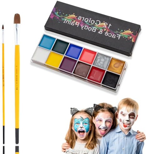 XOUDKE Kinderschminke, 12 Farben Gesichtsfarbe Kinderschminke Set Mädchen, Waschbar Face Paint Bodypaint Schminke Kinder, Make Up Theaterschminke für Halloween Fasching Karneval