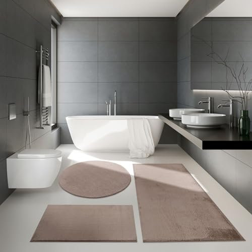TT Home Badezimmer Teppich Hochflor Badematte Modern Weich In Versch. Farben u. Größen, Größe:40x55 cm, Farbe:Braun