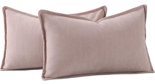 Madizz 2er Set Schlicht Chenille Kissenbezügen Weiche dekorative Kissenbezüge für Sofa Schlafzimmer Kissenhülle Rosa 40x60 cm Rechteckig