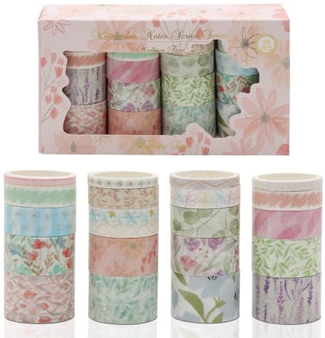20 Rollen Washi Tape Set, Vintage Aquarell Masking Tapes, Dekoratives Washi-Tapefür Scrapbook Journals Planners DIY Crafts Gift Wrapping Festivals (Watercolor)