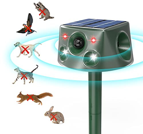 Repulsif Chat Exterieur, 360° Ultrason Solaire Répulsif Taupe avec Détecteur de Mouvement et Lumière Clignotante, Etanche IP66 7 Modes Repulsif Serpent pour Campagnols Raton Sauvage Lapin