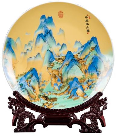 JingdezhenPorcelainDekorativ Wobble-platta, Landskap dekorativa tallrik Jingdezhen keramik kinesisk stil vin skåp tallrik prydnader