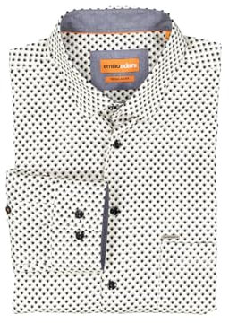 emilio adani Herren Herren Langarm-Hemd Gemustert, 37676, 37676, Khaki in Größe M