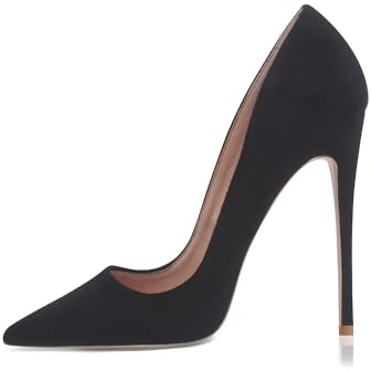GENSHUO Escarpins à talons hauts pour femme - Élégantes - En daim - 12 cm - Pointes pointues - Stiletto - Sexy - Taille 35-42 EU, Daim noir., 39 EU