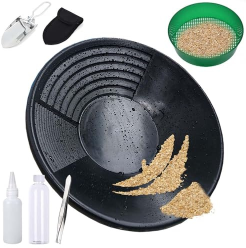 Ricerca oro Kit,Set da 6 Pezzi,Ricerca oro,Setaccio per Oro,Kit per Ricerca oro Fiume, Ricerca oro Strumenti Adatto per Torrenti, Montagne, Minerari,Setaccio per Oro Circonferenza 38,5 cm