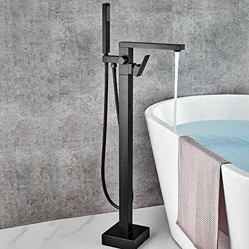 Freestanding Floor Filled with Black Faucet with Handheld Shower