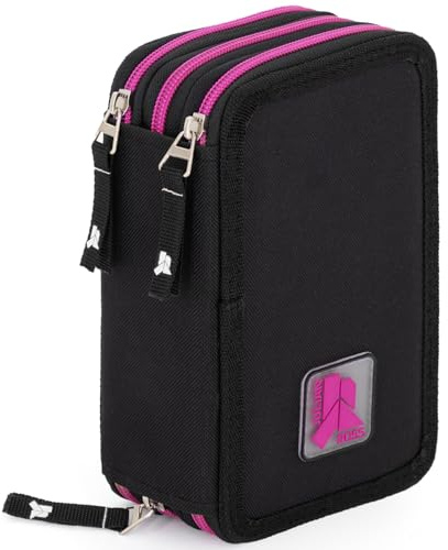 Julian Ross Fyllt trippelpennfodral för barn, 45 grundskoletillbehör, 3 blixtlås, organiserade fack, kritor, markörer, lim, sax, Svart Fuchsia, pennhållare