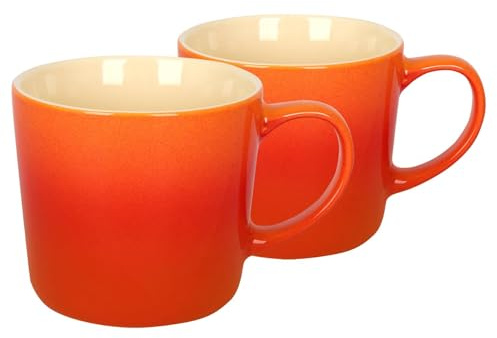Argon Tableware Orange Ombre Coffee Mug 330ml - Pack of 2 - New Bone China Tea Mug, Vegan Friendly Ceramic Cup, Glazed Stoneware Style Drinkware, Microwave Dishwasher Safe