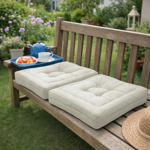 MANEMI Juego de 2 Cojnes de Suelo Acolchado 60x60, Cojines para Palets, Banco, Silla y Suelo, Asiento Cómodo Decorativo para Interior y Exterior.Cojines con Textura de Bambú